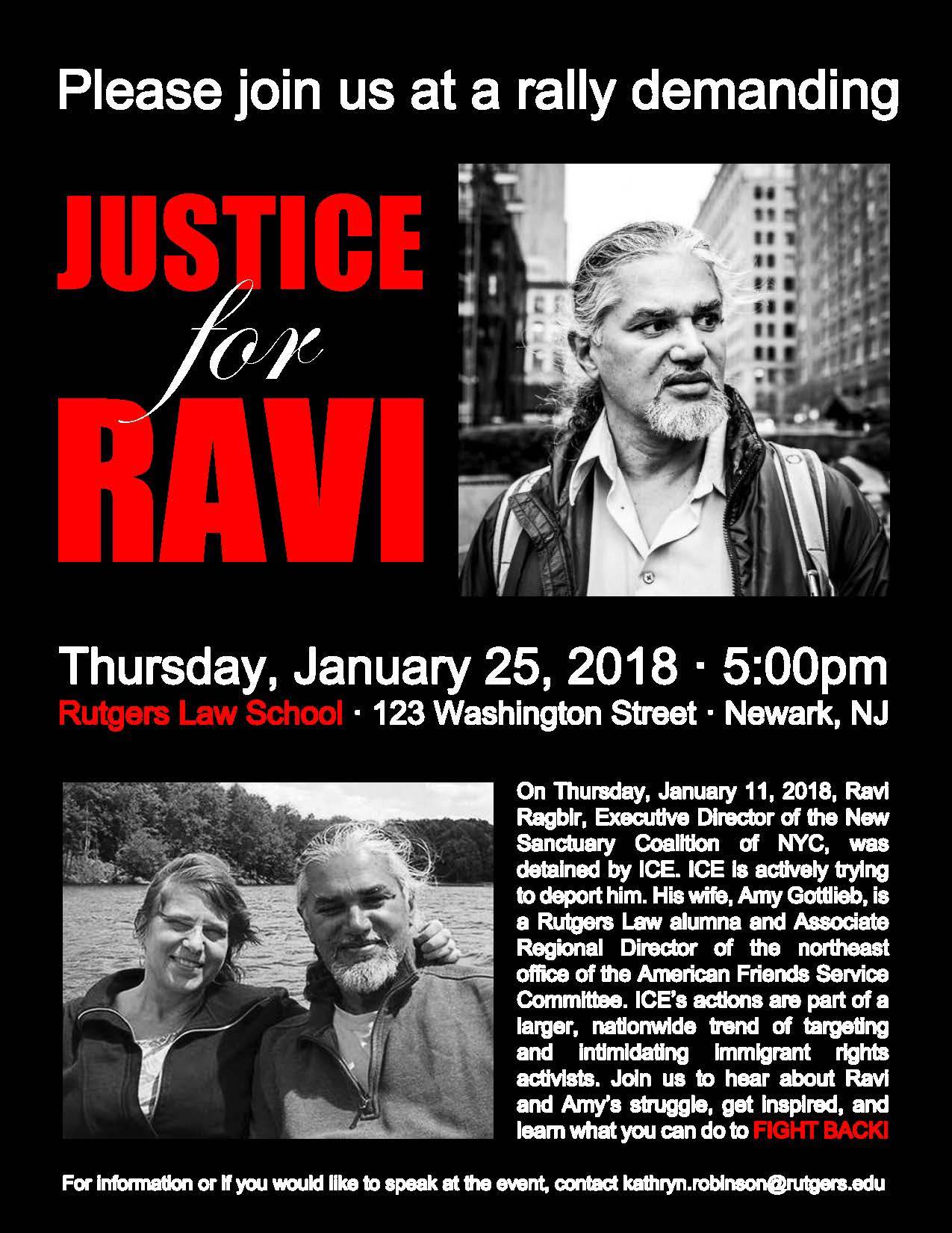 Thursday 1/25 in Newark, NJ: Justice for Ravi rally | Support Ravi Ragbir